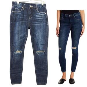 BlankNYC Jeans 26 Blue Stretch Mid-Rise Skinny Distressed Ripped Denim XS Dark